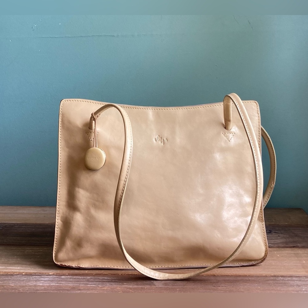 Monsac Tan Leather Tote Bag